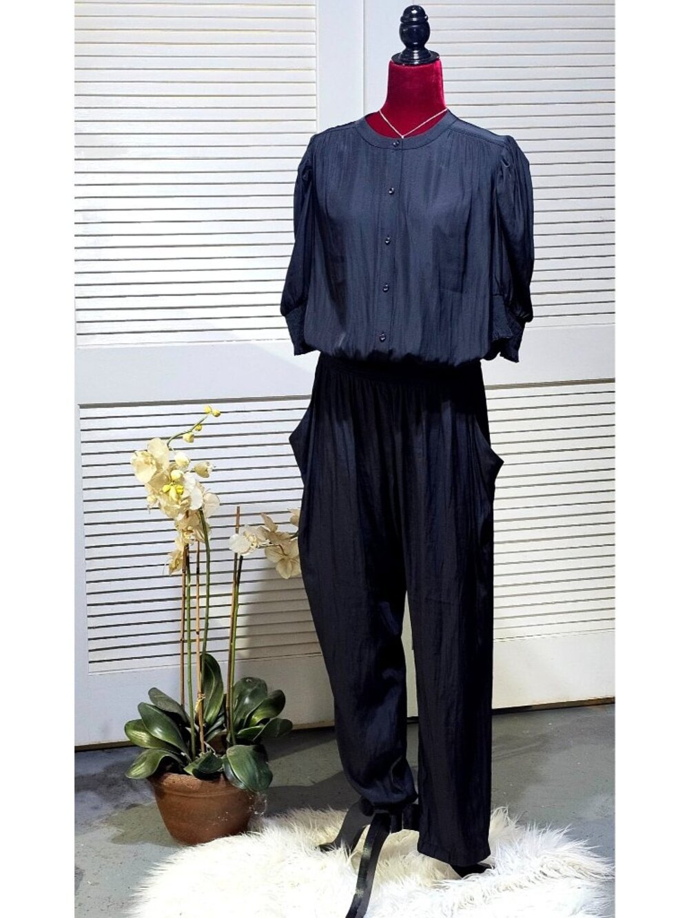 Ramy Brook Women's Black Tracey Button-Front Crop Jumpsuit Size XL 2565